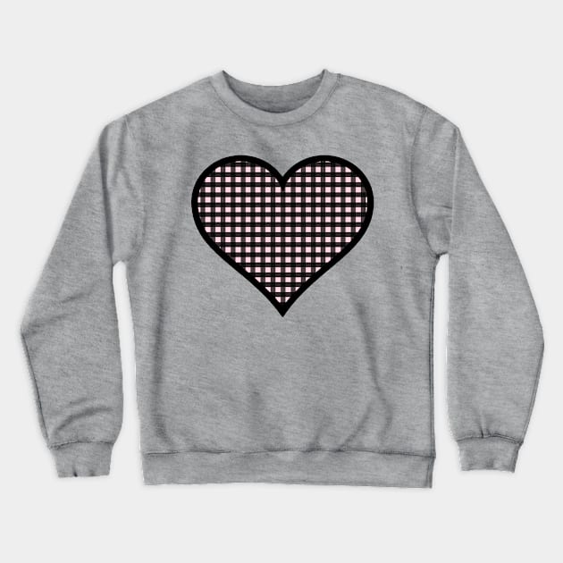 Millennial Pink and Black Gingham Heart Crewneck Sweatshirt by bumblefuzzies